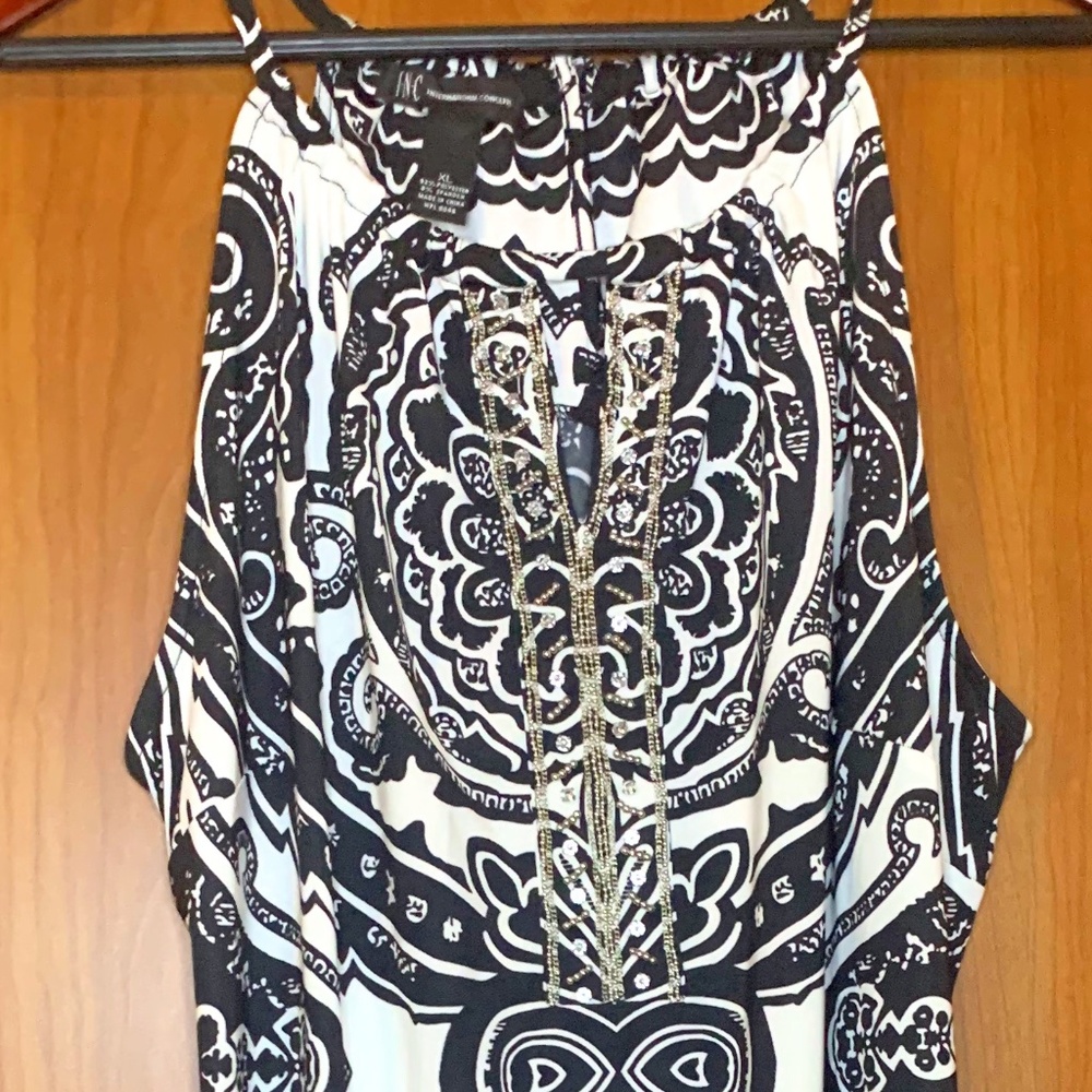 NWT INC INTERNATIONAL CONCEPTS BLACK & WHITE BEADED FRONT DRESS  ~ SIZE XL